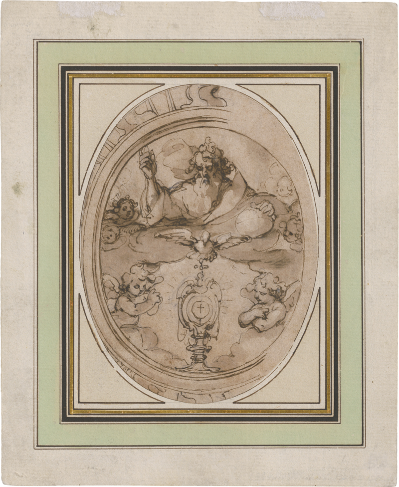 Lot 6504, Auction  124, Alberti, Cherubino - zugeschrieben, Gottvater mit Taube und Putten über einer Monstranz (Entwurf für eine Lünette).