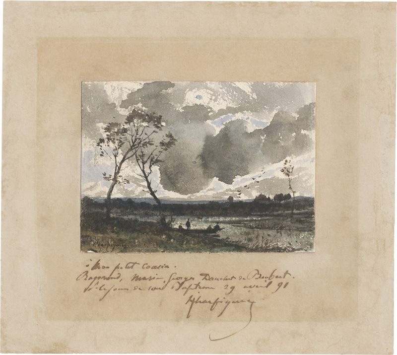 Lot 6667, Auction  124, Harpignies, Henri Joseph, Herbstliche Flusslandschaft bei bewölktem Himmel