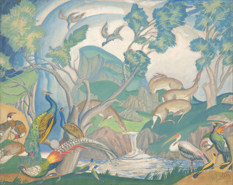 Lot 6740, Auction  124, Latri, Mikhail Pelopidovich, Exotische Vögel und Rehe in paradiesischer Landschaft