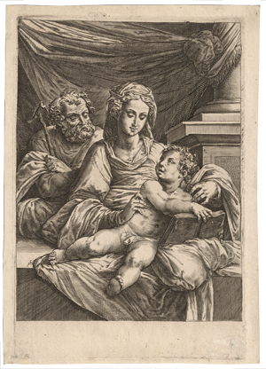 Lot 5000, Auction  125, Alberti, Cherubino, Die Madonna, der hl. Josef und das Christkind mit dem aufgeschlagenen Buch
