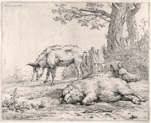 Lot 5090, Auction  125, Dujardin, Karel, Die drei Schweine bei der Hecke