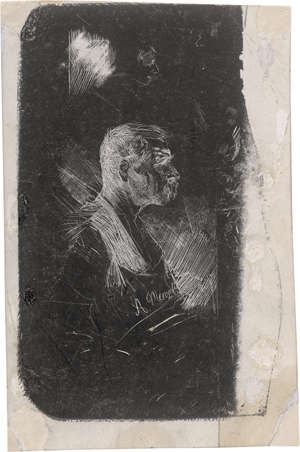 Lot 5339, Auction  125, Deutsch, 19. Jh. Männerkopf im Profil nach rehcts, mit weiteren Randeinfällen