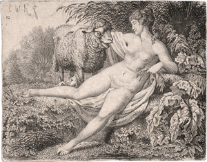 Lot 5601, Auction  125, Kolbe, Carl Wilhelm, Liegendes, nacktes Mädchen, das einem Schaf Kräuter reicht
