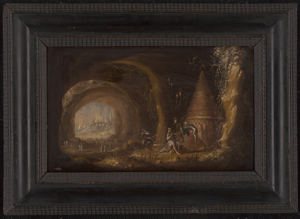 Los 6016 - Troyen, Rombout van - Inneres einer Felsengrotte mit der Versuchung des hl. Antonius und einer vor der Grotte brennenden Stadt - 1 - thumb
