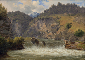 Lot 6058, Auction  125, Kiærskou, Frederik Christian Jakobsen, Alpine Flusslandschaft mit Wasserfall bei Innsbruck  
