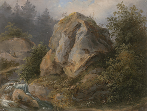 Lot 6060, Auction  125, Deutsch, um 1830. Felsenstudie mit Wasserfall
