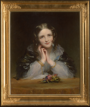 Los 6075 - Englisch - um 1850. Bildnis einer jungen Frau in hellblauem Tüllkleid mit schwarzem Schultertuch - 1 - thumb