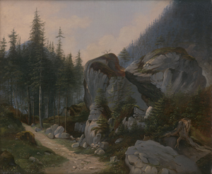 Lot 6081, Auction  125, Österreichisch, um 1840 . Felsige Waldlandschaft 
