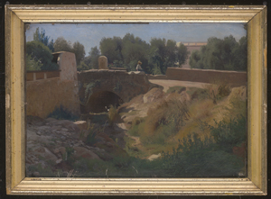 Los 6129 - Französisch - um 1880. Sommer in der Provence: Frau mit Strohhut an einer Steinbrücke - 1 - thumb