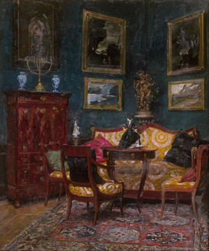 Lot 6185, Auction  125, Vetter, Charles, Salon eines Kunstsammlers mit Gemälden, chinesischen Vasen und einer Menora