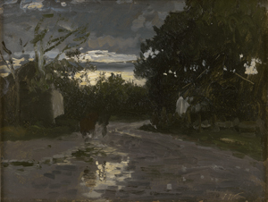 Lot 6190, Auction  125, Wenglein, Josef, Nasser Weg nach abziehendem Regen im Mondschein