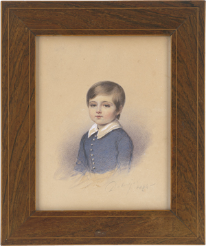 Lot 6327, Auction  125, Dubourjal, Edme Savinien, Miniatur Portrait eines kleinen Jungen in blauer Jacke mit weißem Kragen