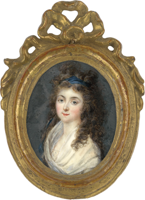 Los 6364 - Guérin, Jean-Urbain - Miniatur Portrait einer jungen Frau mit blauem Band im langen Haar - 1 - thumb