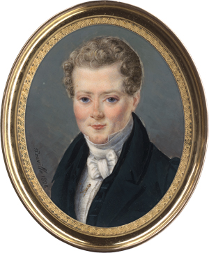 Lot 6401, Auction  125, Ferville, Miniatur Portrait eines blonden jungen Mannes genannt Édouard Henriot, in dunkelgrauer Jacke
