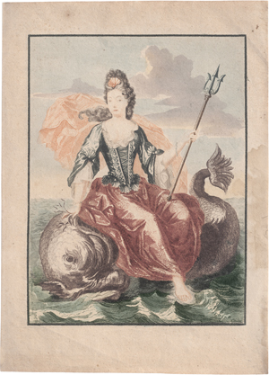 Lot 6504, Auction  125, Teyler, Johann - Umkreis, Edeldame mit Dreizack auf einem Delphin reitend