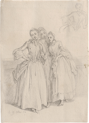 Lot 6526, Auction  125, Chodowiecki, Daniel, Drei junge Damen, stehend von vorn, sich umschlungend haltend. 