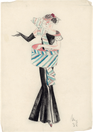 Lot 6585, Auction  125, Ullmann, My, Modeentwurf für eine Dame mit Hutschachtel