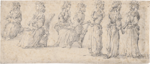 Lot 6735, Auction  125, Niederländisch, 17. Jh. Maskerade: Sieben Damen im Kostüm