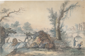 Lot 6756, Auction  125, Pillement, Jean-Baptiste - Umkreis, Flusslandschaft mit Fischern