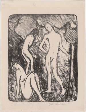 Lot 7057, Auction  125, Mueller, Otto, Zwei Mädchen und ein Jüngling (Drei Akte)