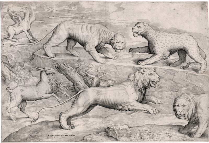 Lot 5098, Auction  125, Franco, Giovanni Battista, Löwen, ein Leopard, eine Ziege und ein Greif 
