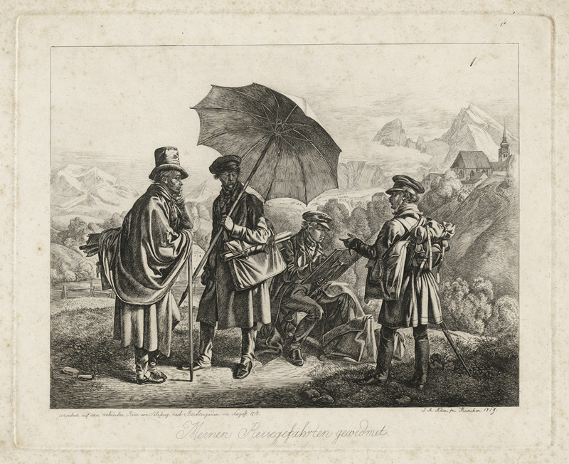 Lot 5378, Auction  125, Klein, Johann Adam, Die Maler auf der Reise ("Meinen Reisegefährten gewidmet")
