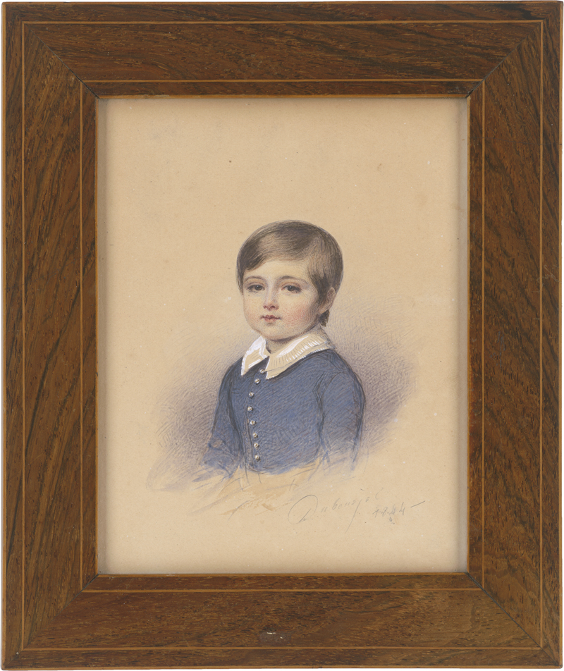 Lot 6327, Auction  125, Dubourjal, Edme Savinien, Miniatur Portrait eines kleinen Jungen in blauer Jacke mit weißem Kragen