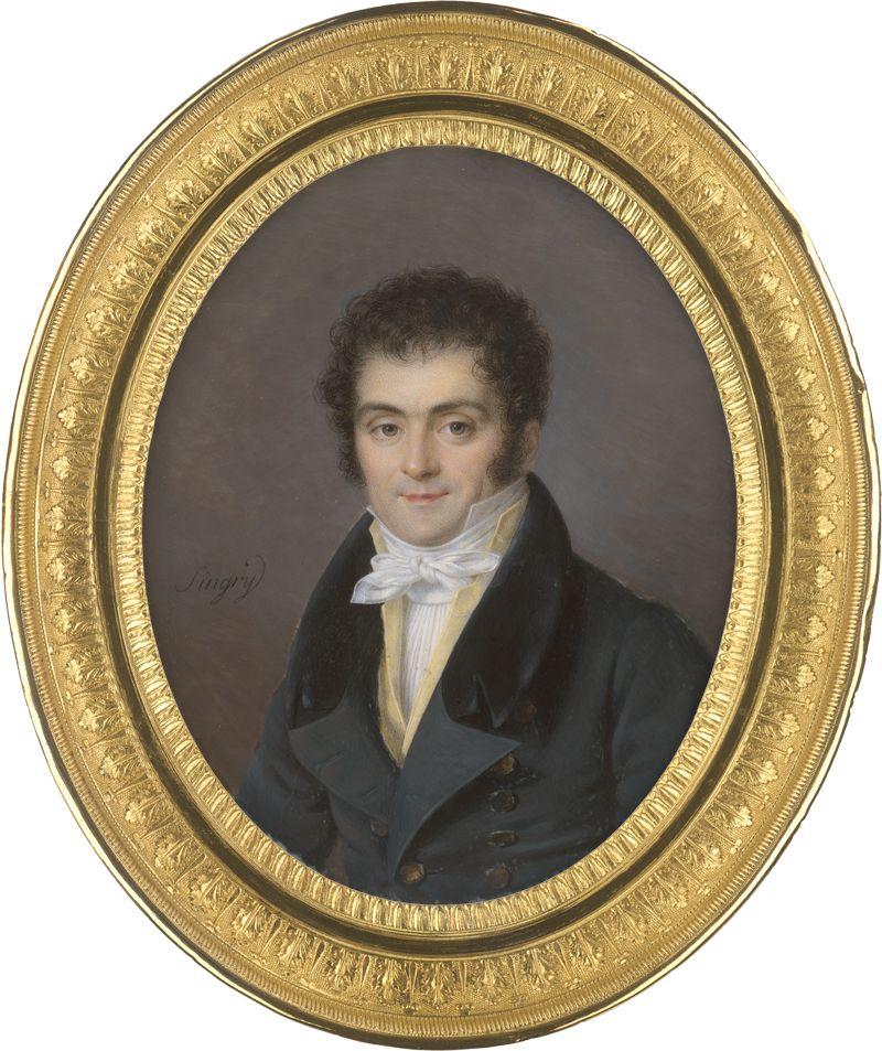 Lot 6388, Auction  125, Singry, Jean-Baptiste, Miniatur Portrait eines jungen Mannes mit gelber Weste und dunkler Jacke