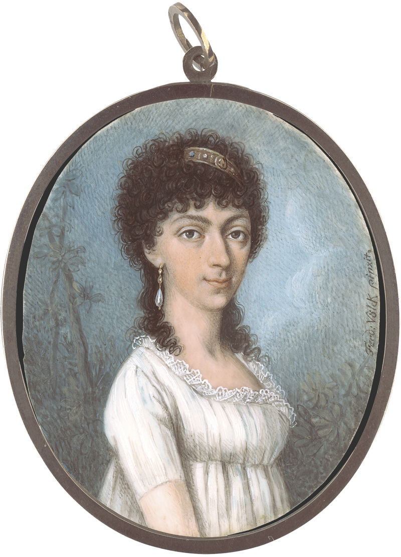 Lot 6422, Auction  125, Völck, Ferdinand, Miniatur Portraits eines Mannes in Blau und Frau in Weiß, beidseitig