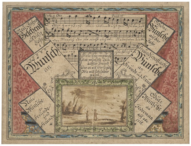 Lot 6817, Auction  125, Deutsch, Anfang 19. Jh. Quodlibet mit Neujahrswünschen und Notenblatt