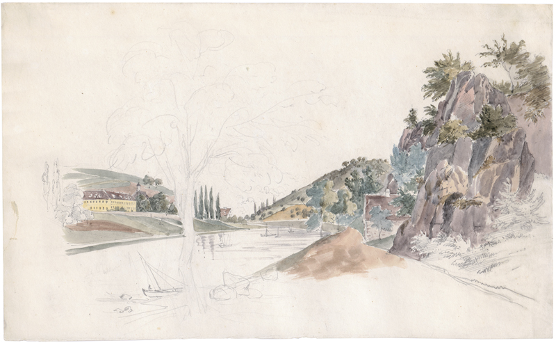 Lot 6822, Auction  125, Fries, Ernst, Blick über den Neckar auf Kloster Neuburg bei Heidelberg