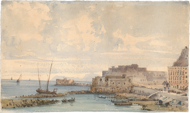 Lot 6837, Auction  125, Italienisch, 19. Jh. Blick auf den Hafen Santa Lucia, das Castell dell'Ovo in Neapel