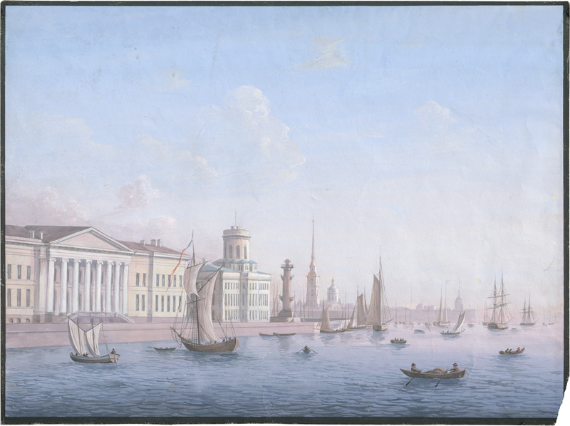 Lot 6872, Auction  125, Russisch, Anfang 19. Jh. St. Peterburg: Blick über die Newa auf auf die Akademie