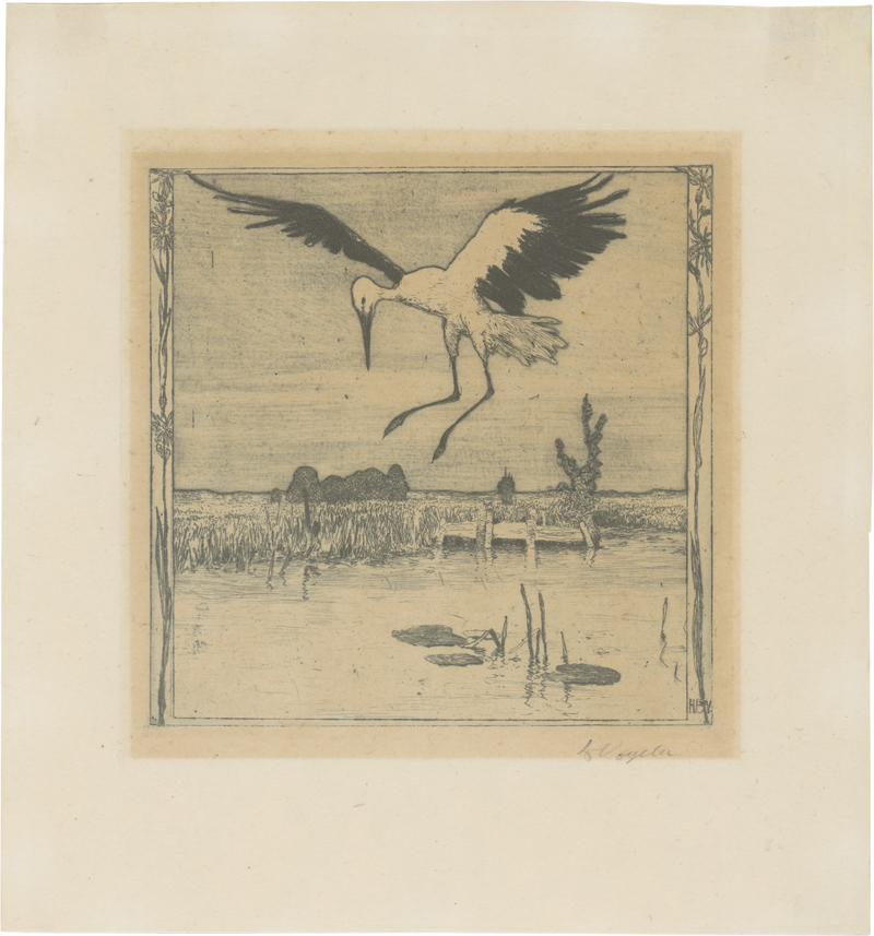 Lot 8192, Auction  125, Vogeler, Heinrich, Storch überm Weiher