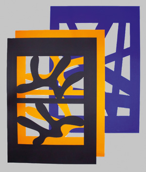 Lot 3169, Auction  126, Iizuka, Hashiro, 5 abstrakte großformatige Scherenschnitte in Blau, Gelb und Schwarz