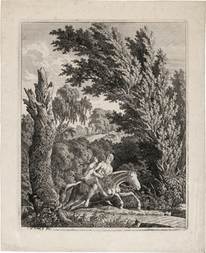 Lot 5301, Auction  126, Kolbe, Carl Wilhelm, Ein Reiter mit Lanze springt nach rechts über einen Steg