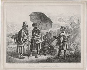 Lot 5387, Auction  126, Klein, Johann Adam, Die Maler auf der Reise: Friedrich und Heinrich Reinhold, Johann Christoph Erhard und Friedrich Welker ("Meinen Reisegefährten gewidmet")