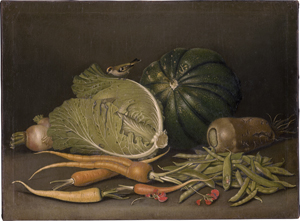 Lot 6043, Auction  126, Beck, Jacob Samuel, Gemüsestillleben mit Weißkohl, Kürbis ...  und einem Fink