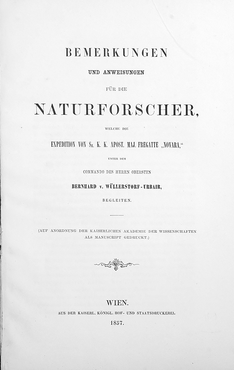 Lot 388, Auction  126, Wüllerstorf-Urbair, Bernhard von, Bemerkungen und Anweisungen für die Naturforscher