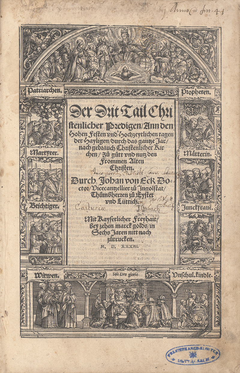 Lot 1122, Auction  126, Eck, Johannes, Der drit Tail christlicher Predigen ann den hohen Festen und hochzeytlichen tagen der hayligen