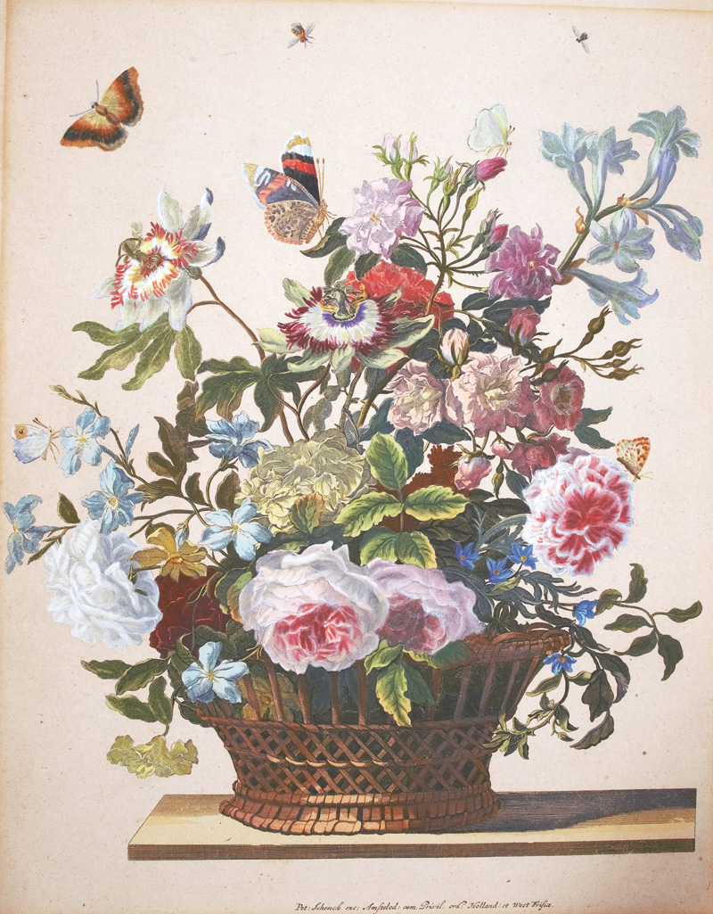 Lot 1267, Auction  126, Schenk, Peter, Kolorierter Nachdruck eines Kupferstichs mit prachtvollem Blumenbouquet