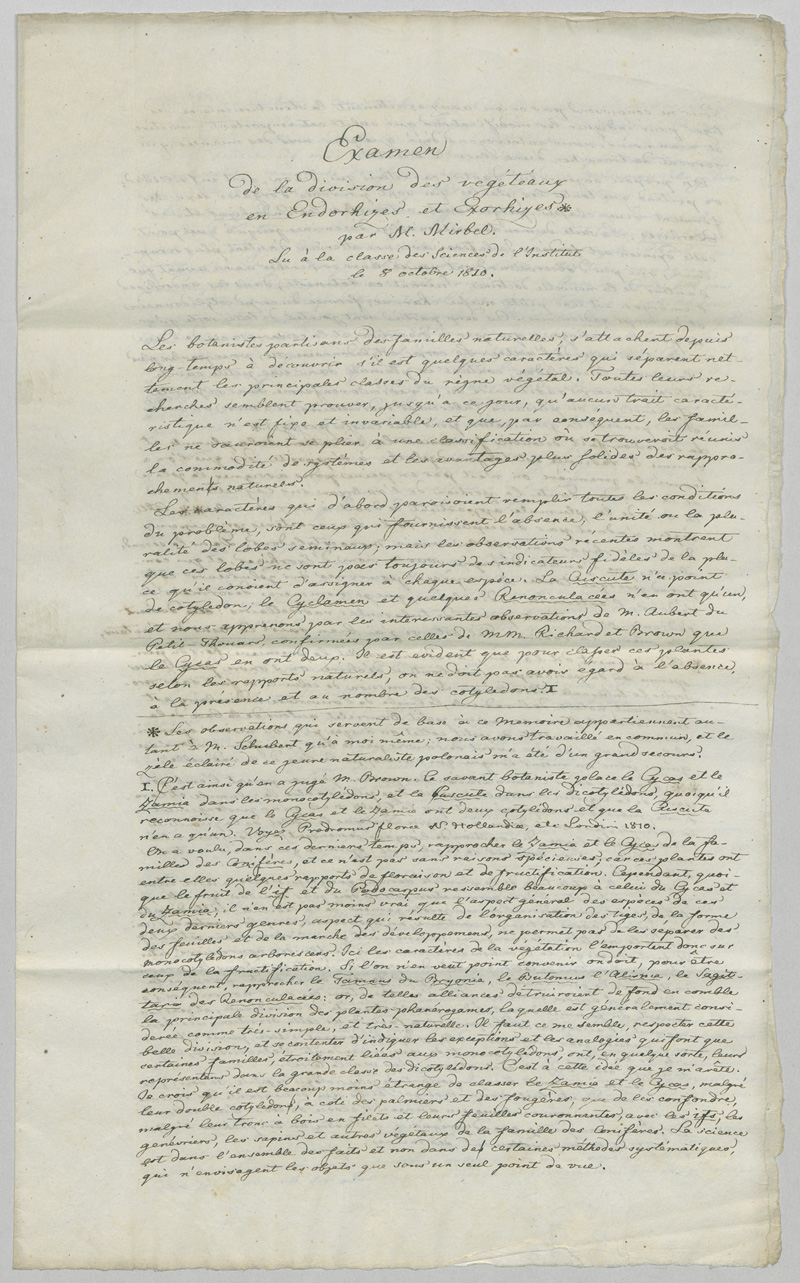Lot 2563, Auction  126, Mirbel, Charles François Brisseau de, Vortrags-Manuskript Paris. 1810