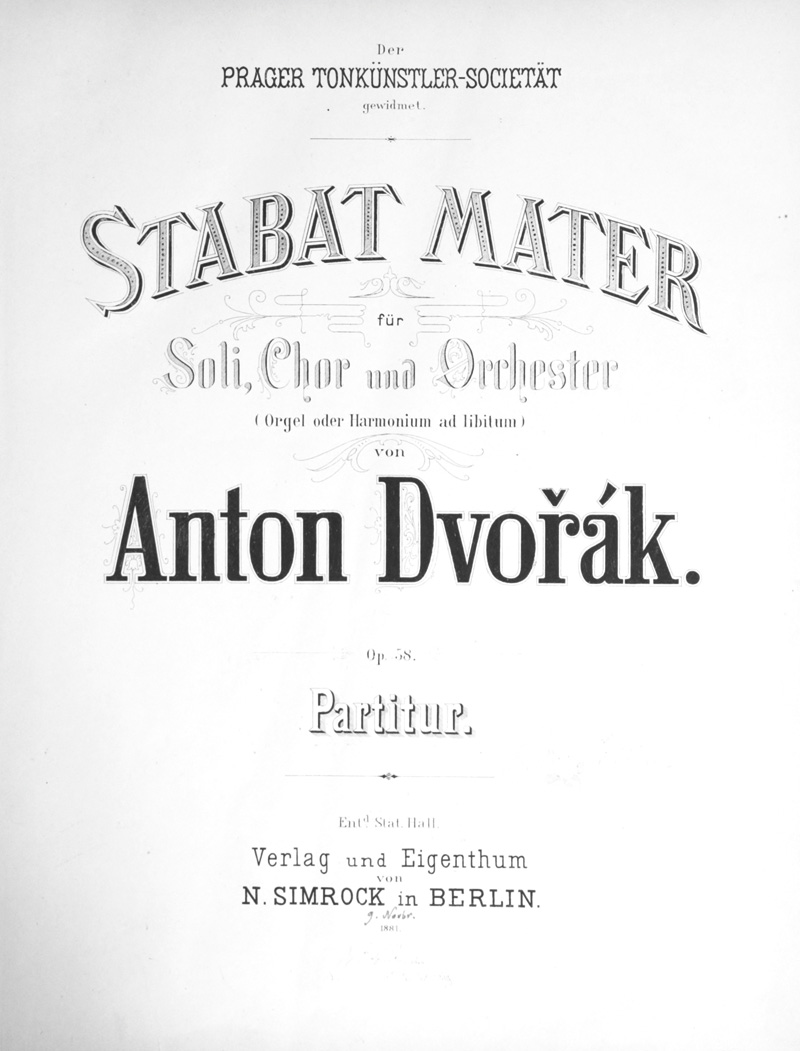 Lot 2624, Auction  126, Dvorak, Antonin, Stabat Mater. Partitur. Mit Besitzvermerk von Karl Straube. 1881