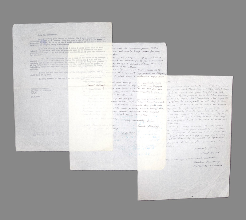 Lot 2628, Auction  126, Krenek, Ernst, 3 Briefe an Peter Gradenwitz. 1945-1949