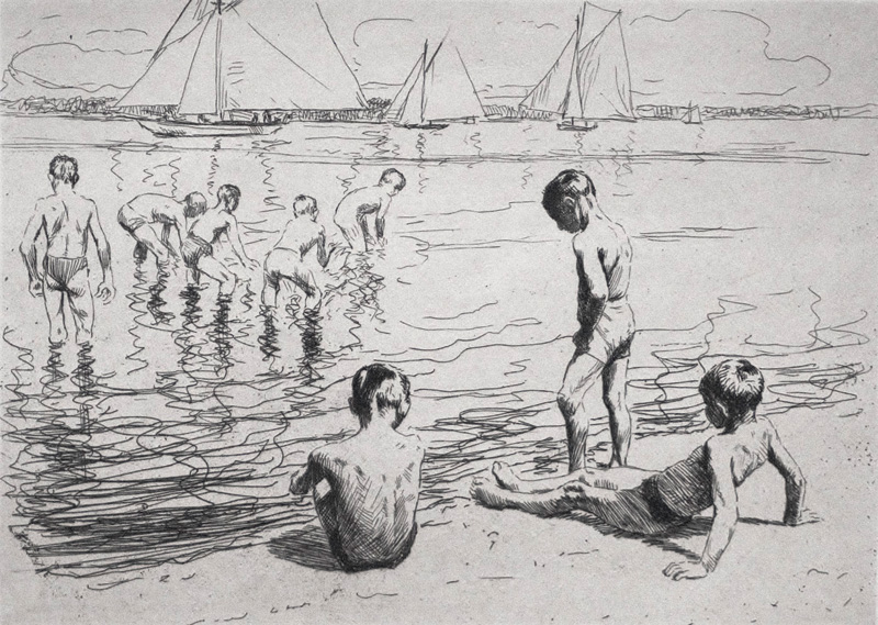 Lot 3117, Auction  126, Franck, Philipp, Badende Knaben im Wannsee. Radierung. Berlin 1909