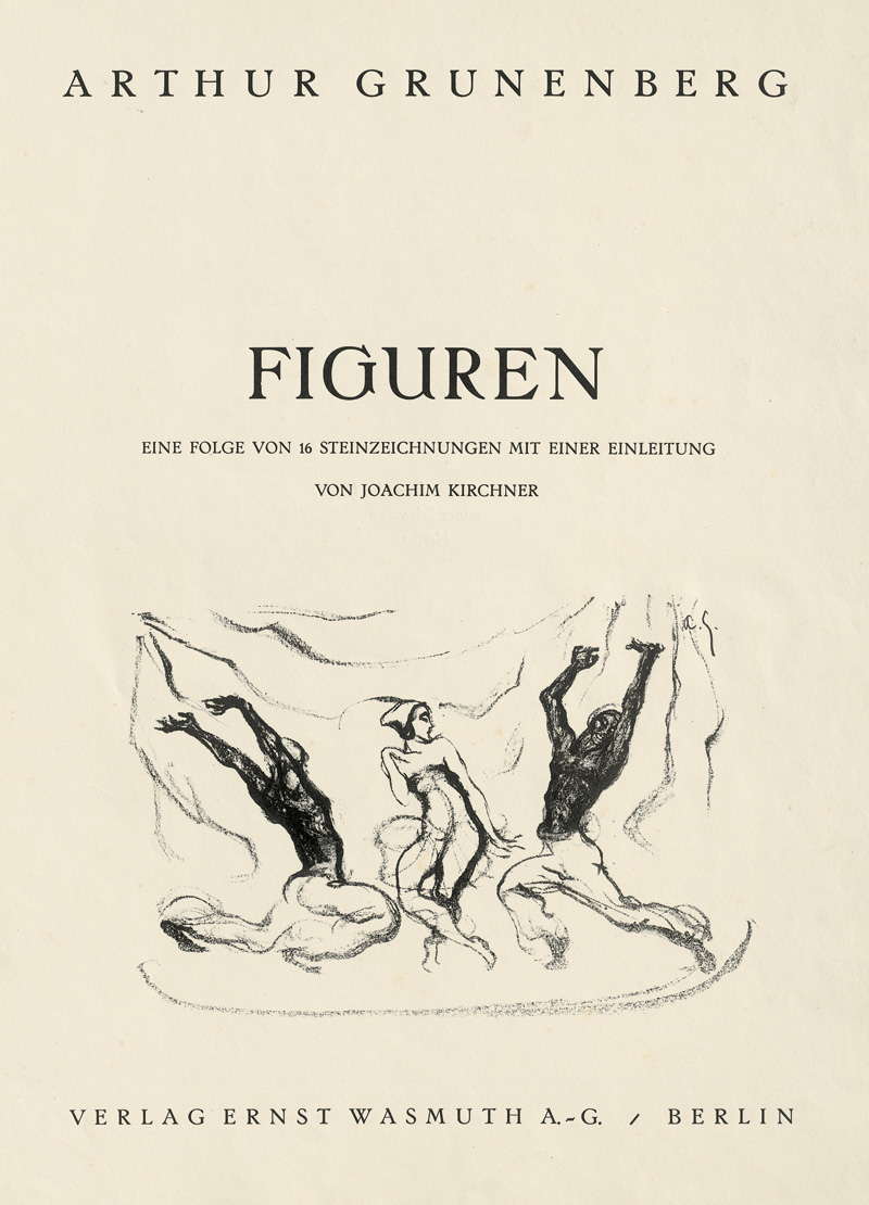 Lot 3145, Auction  126, Grunenberg, Arthur, Figuren. Eine Folge von 16 Steinzeichnungen. Berlin, Wasmuth, 1919. - Mit den Imperialfolio-Tafeln auf festem Zandersvélin. - 200 Exemplare
