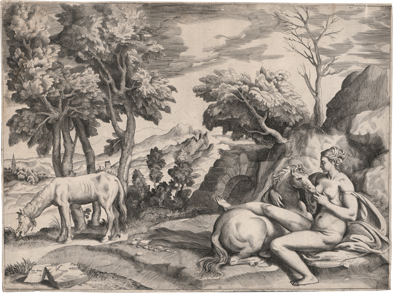 Lot 5029, Auction  126, Bonasone, Giulio, Saturn in Gestalt eines Pferdes bei der Nymphe Philyris