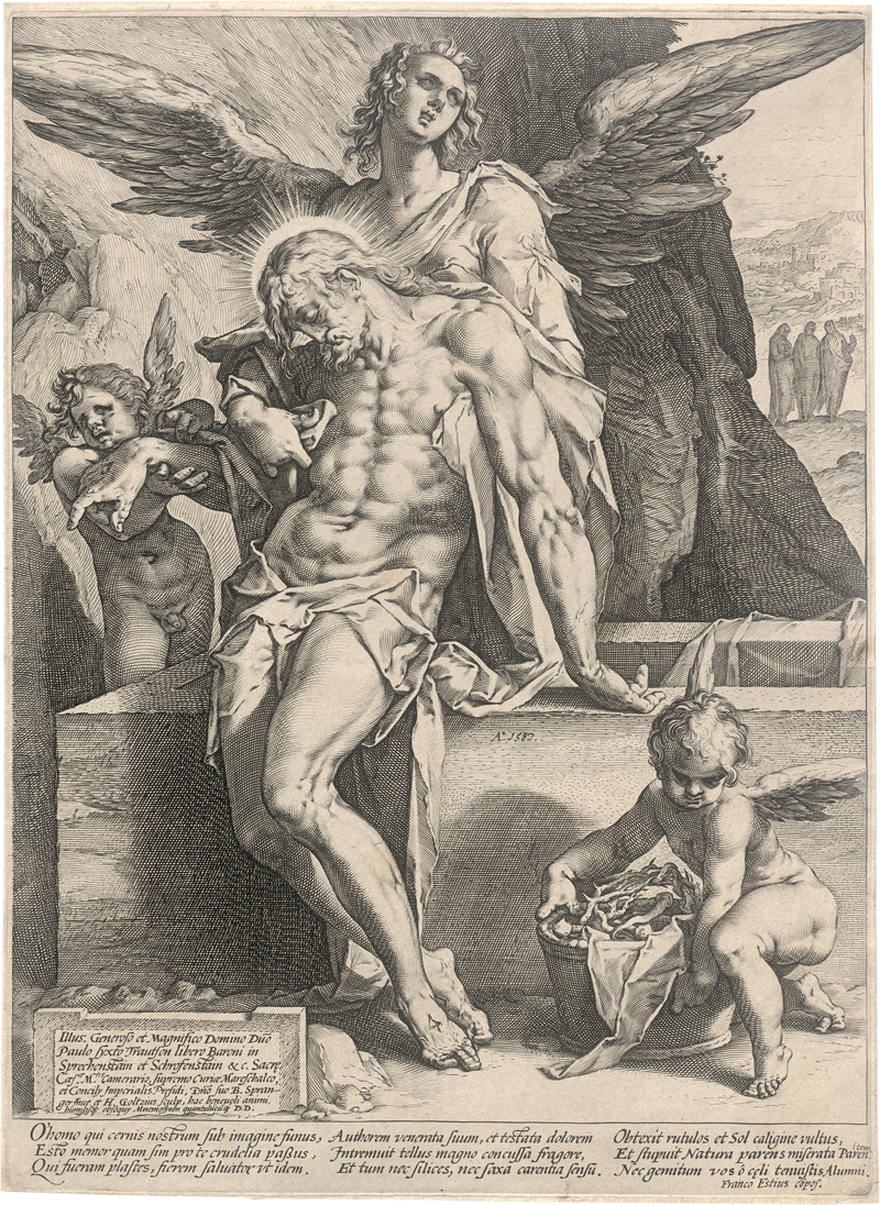 Lot 5128, Auction  126, Goltzius, Hendrick, Der Körper des toten Christus, von einem Engel getragen