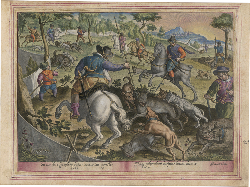 Lot 5237, Auction  126, Stradanus, Johannes - nach, Venationes: Wolfsjagd mit Speeren und Hirschjagd mit Netzen und Fallen