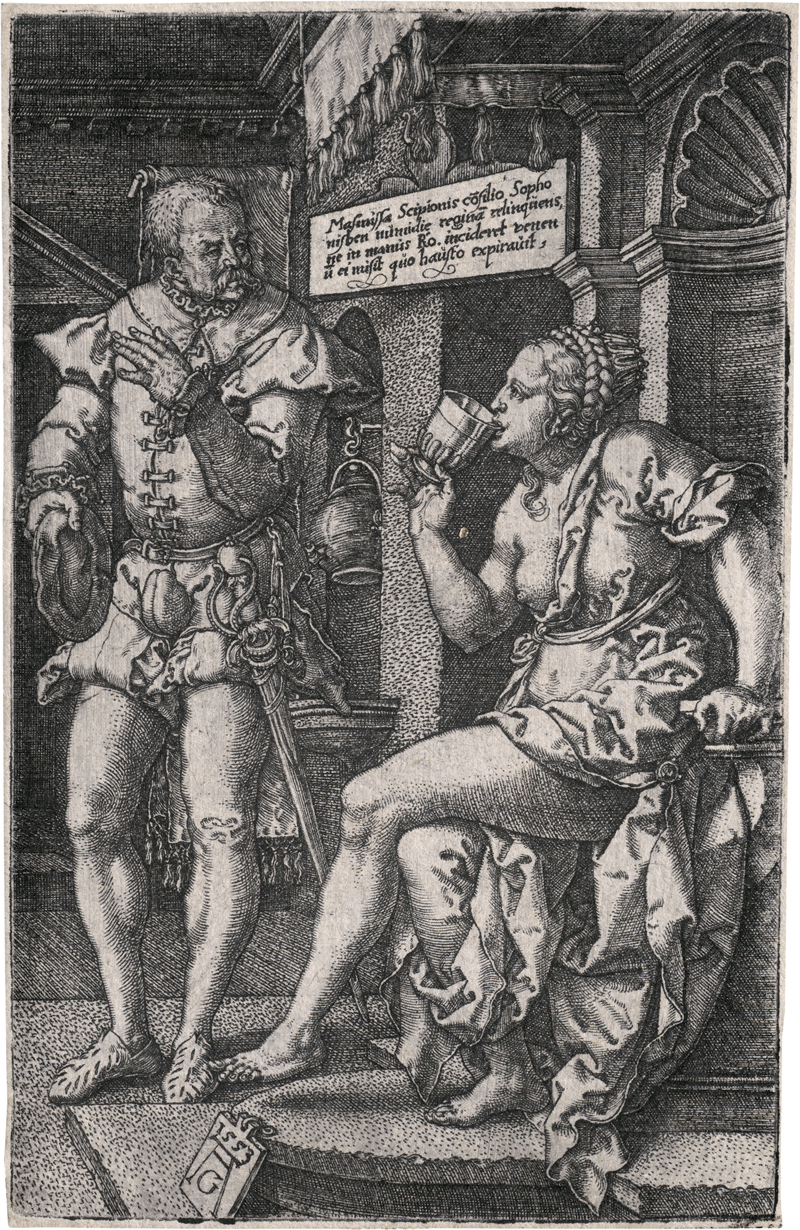 Lot 5481, Auction  126, Aldegrever, Heinrich, Sophonisbe trinkt aus dem Giftbecher